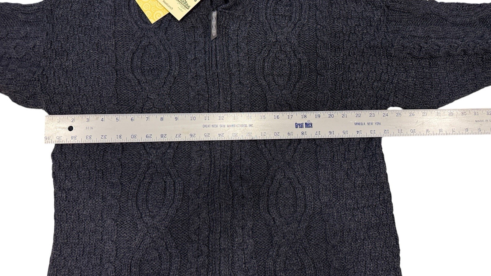 Aran Crafts Merino Wool Zip Cardigan Sweater Ireland Cable Knit XL New Navy