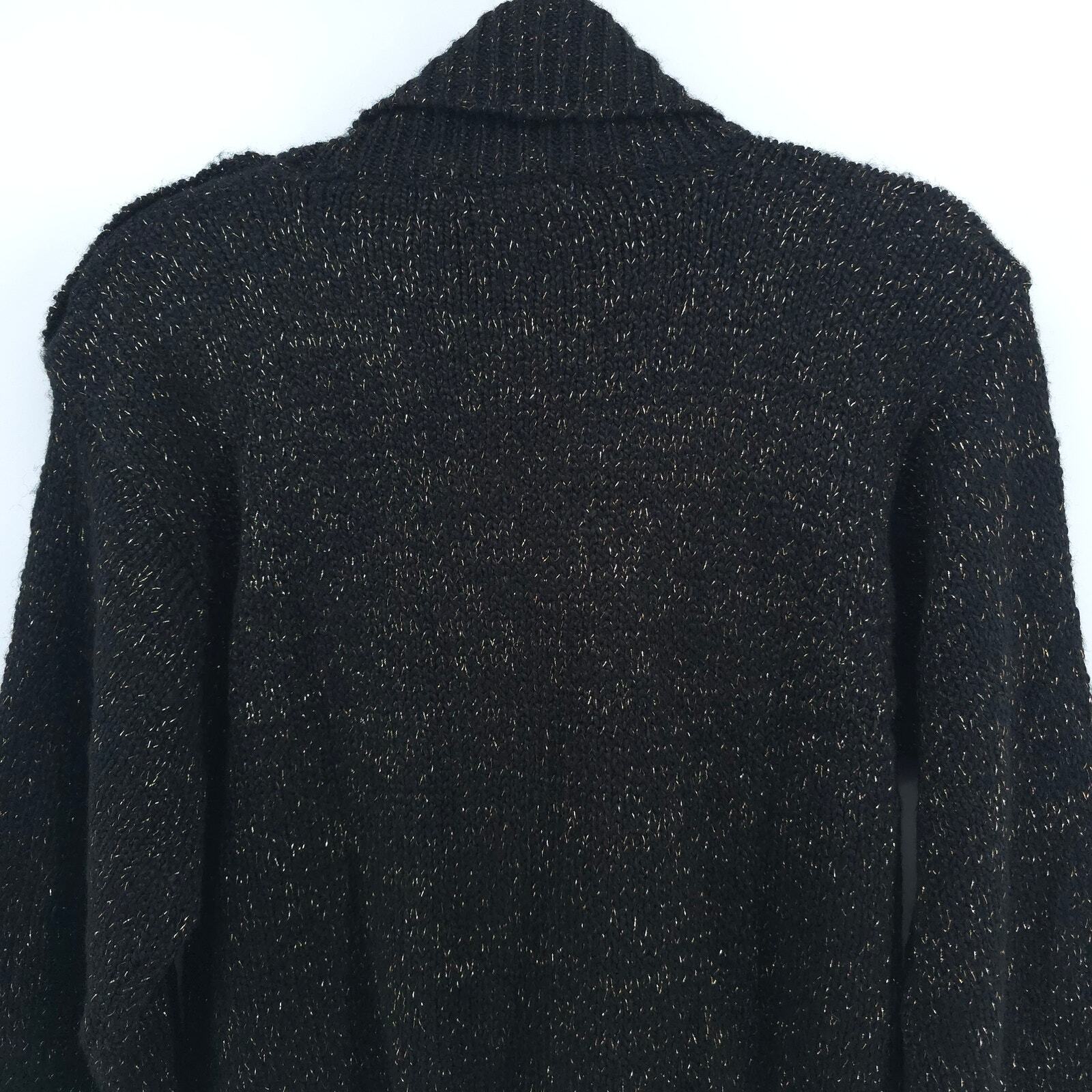 Vintage Toi Turtleneck Thick Ribbed Black & Gold Metallic Sweater Gold Buttons L