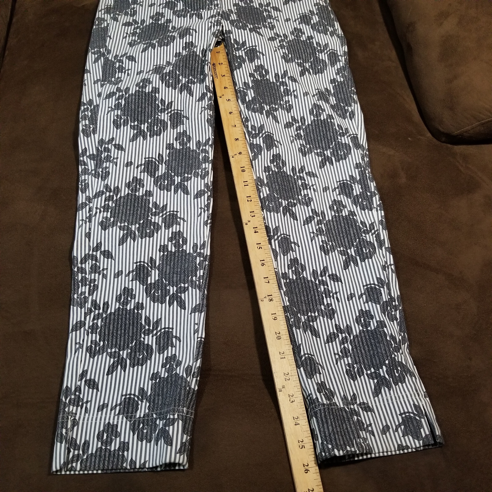 Robell Model Rose 09 Pull-on Pants Cotton Stretch Floral Trouser Sz 6 GRAY