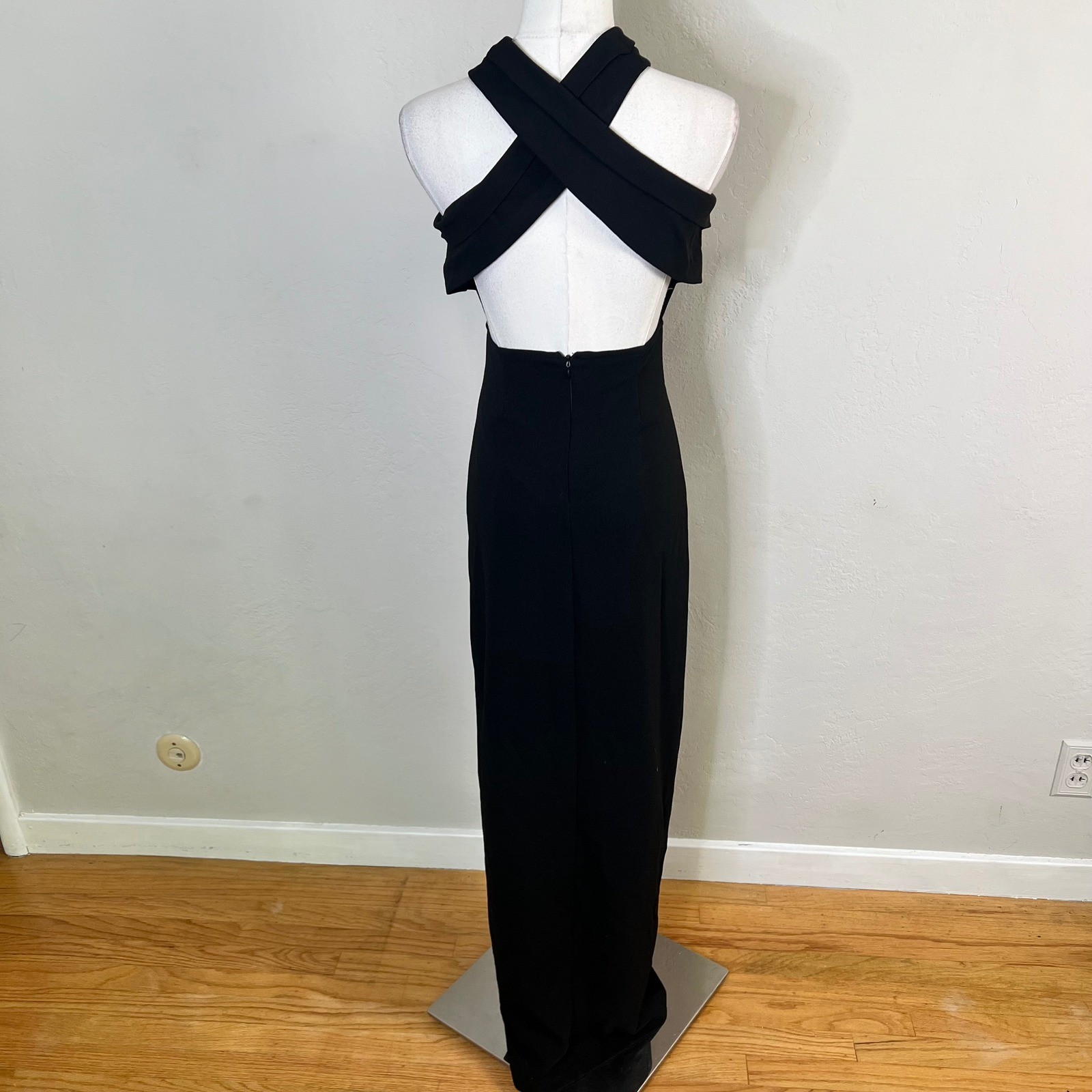 Lulus Black Crisscross Halter Neck Cutout Back Maxi Dress High Slit XS