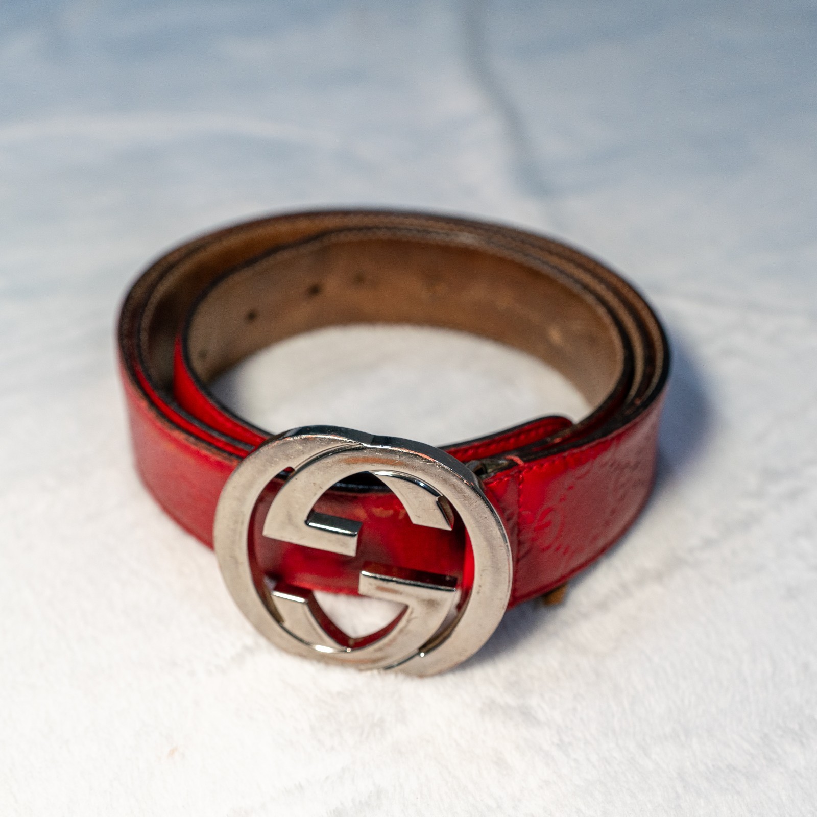 Gucci Guccissima Red Leather Belt Interlocking GG Buckle Size 42 105cm