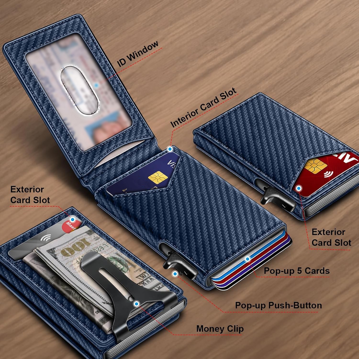 Slim PU Leather Credit Card Holder RFID Blocking Smart Wallets with Money Clip