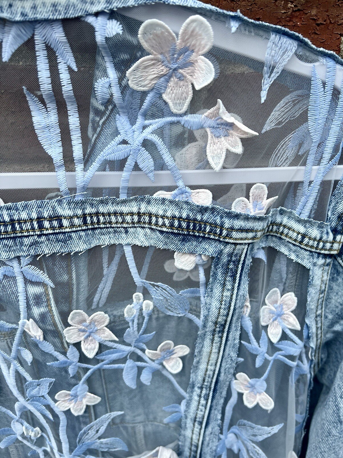 Custom blue denim jacket for women, Oversized Light Wash Jacket – Size XL