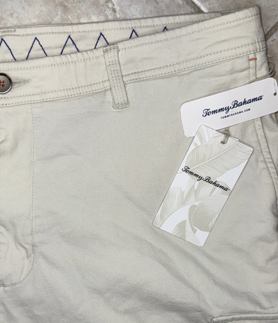 Tommy Bahama Cabo Coast Cargo Shorts Stretch Men 40 Chino 9″ Bleached Sand NWT