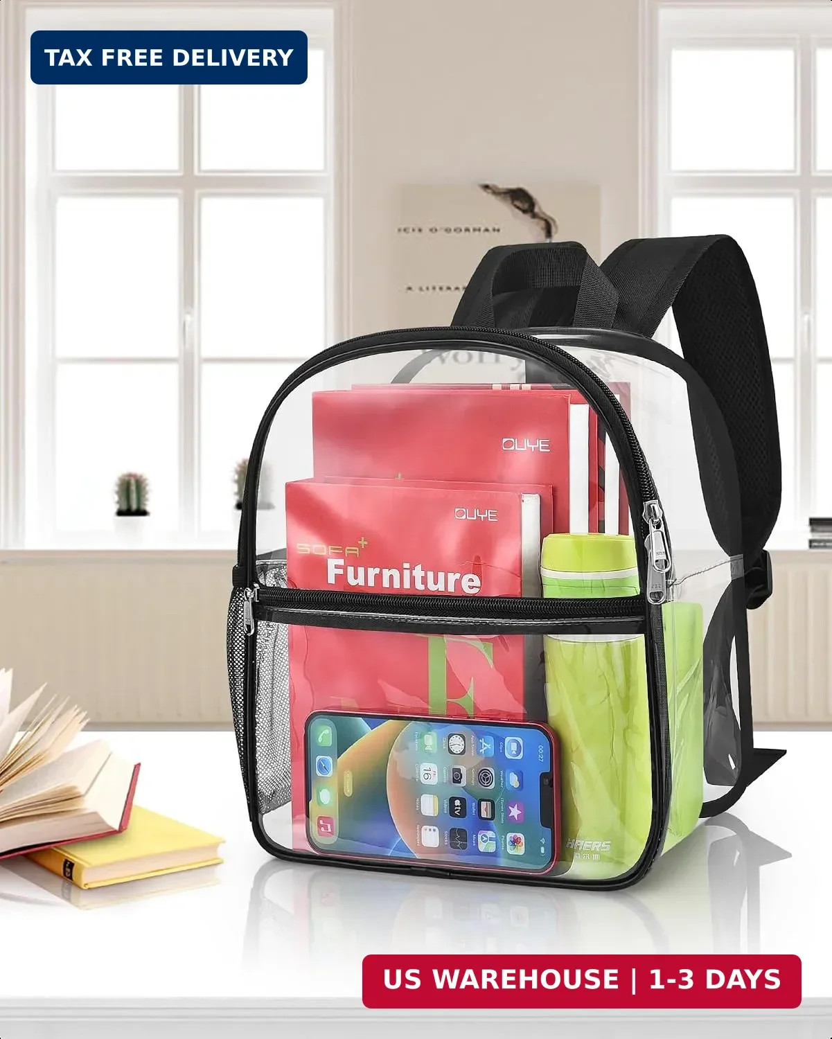 Paxiland Clear Backpack Stadium Approved, 12×10.5×6 Inches Clear School Bag | 0.