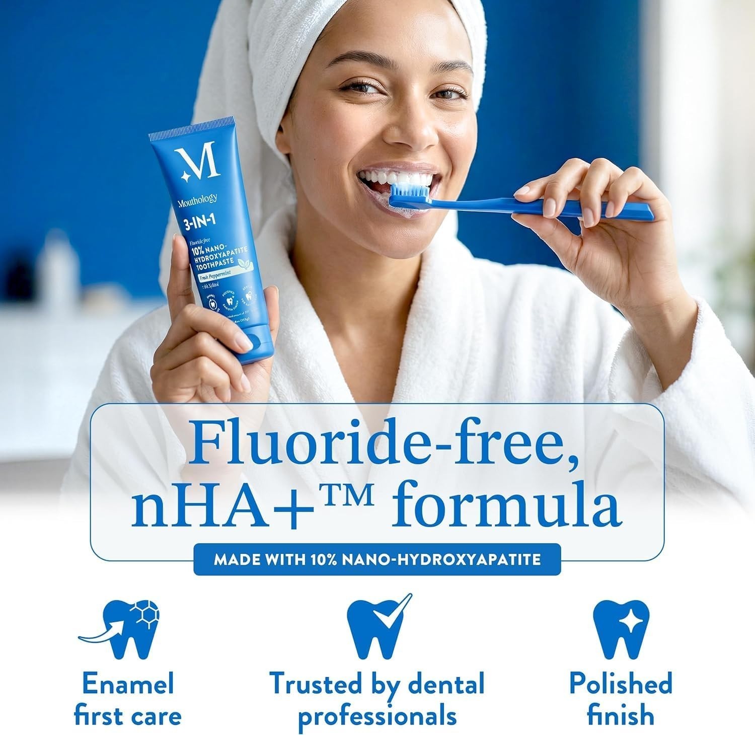 Mouthology 10% Nano Hydroxyapatite Toothpaste (3pk, Fluoride Free), Whitening*,
