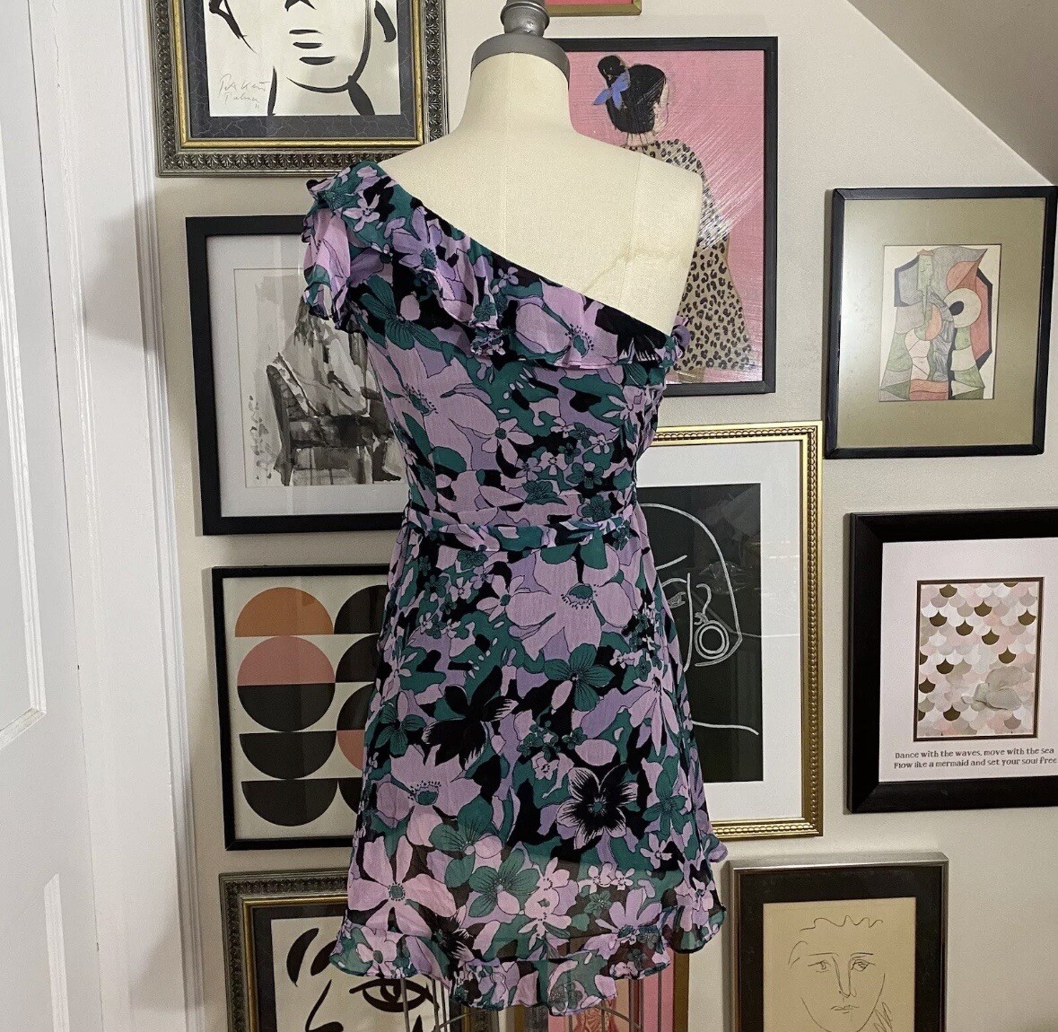 For Love and Lemons women’s Maritza floral multicolor one shoulder dress M