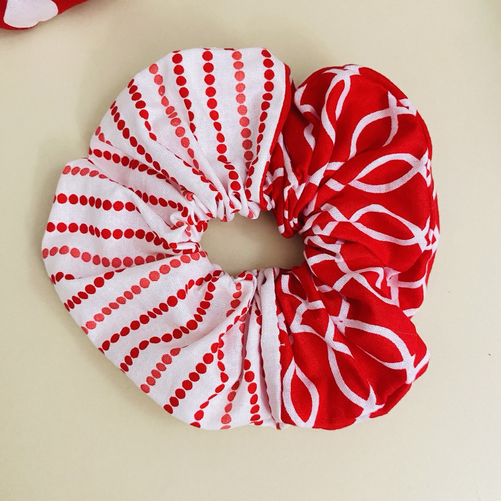 Handmade Scrunchie Set Of 3 – White Polka Dot, Solid & Patterned Hair Ties Gifts