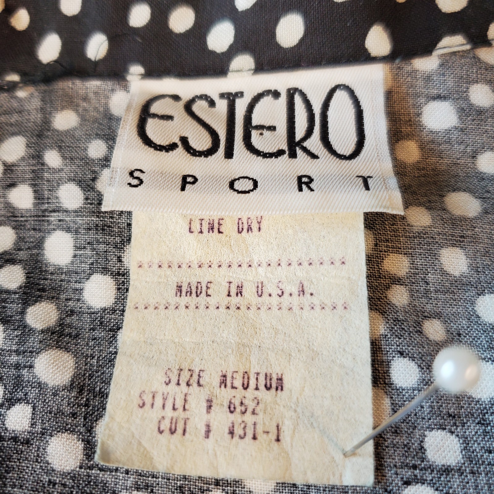 Estero Sport Short-Sleeve Button-Down Shirt Women Sz M Shoulder Pads Polka-dots