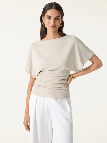 NEW OGL Effortless Boatneck Batwing Sleeve Side Ruched Top, Deep Navy