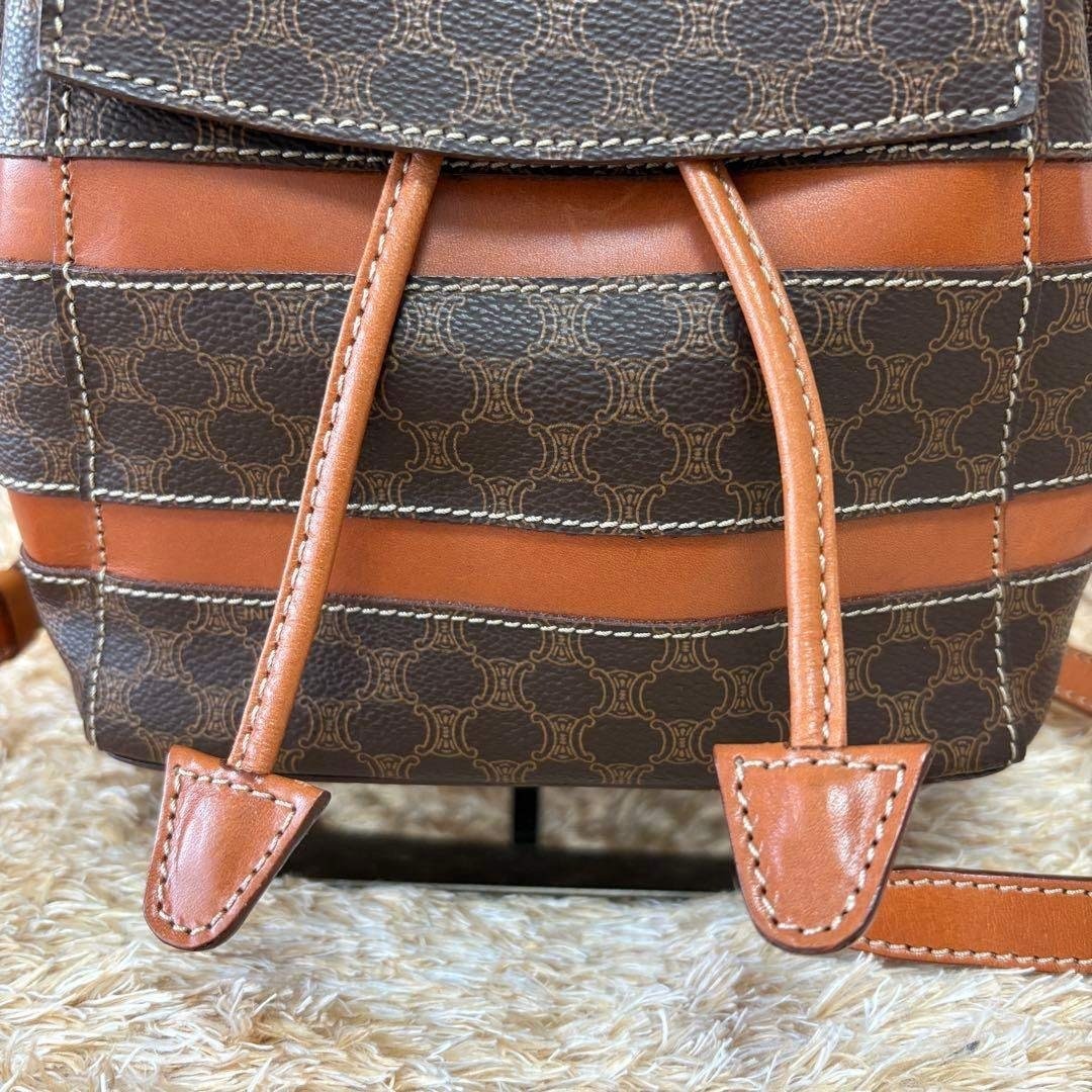 CELINE Macadam Triomphe Mini backpack Blazon Logo Drawstring Brown PVC Leather