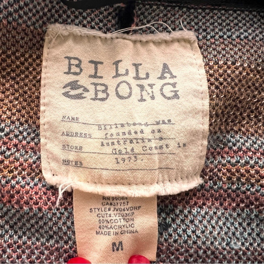 Billabong Southwestern Open Front Patterned Cardigan Fringed Hem Boho Azteck M