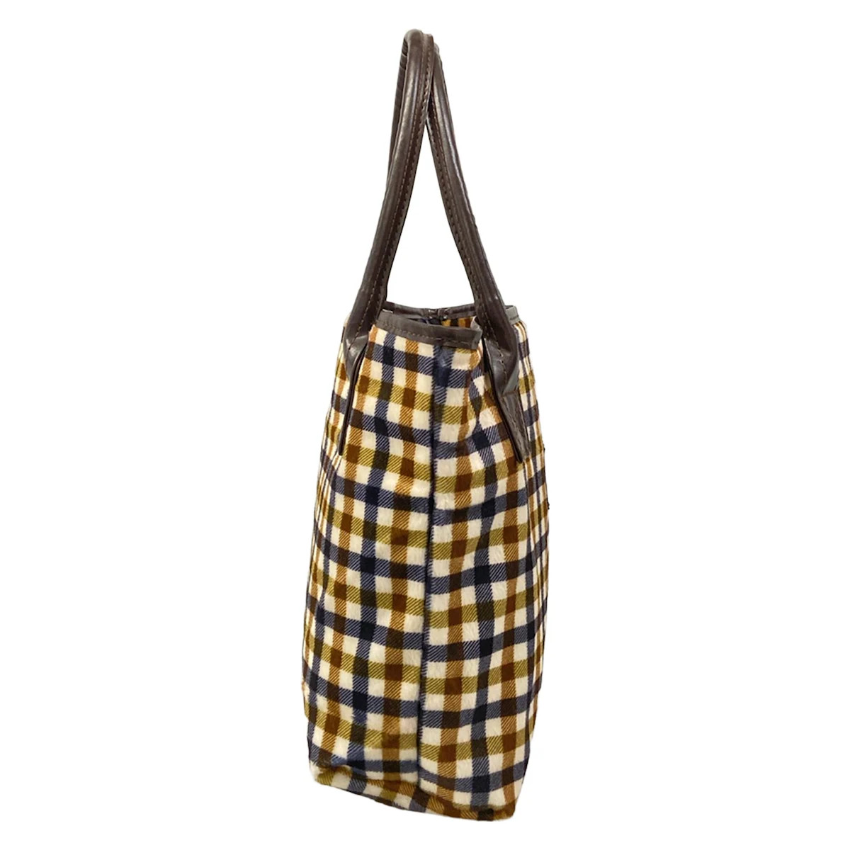 Aquascutum White Navy Brown Chemical Fiber Synthetic Leather Tote Bag