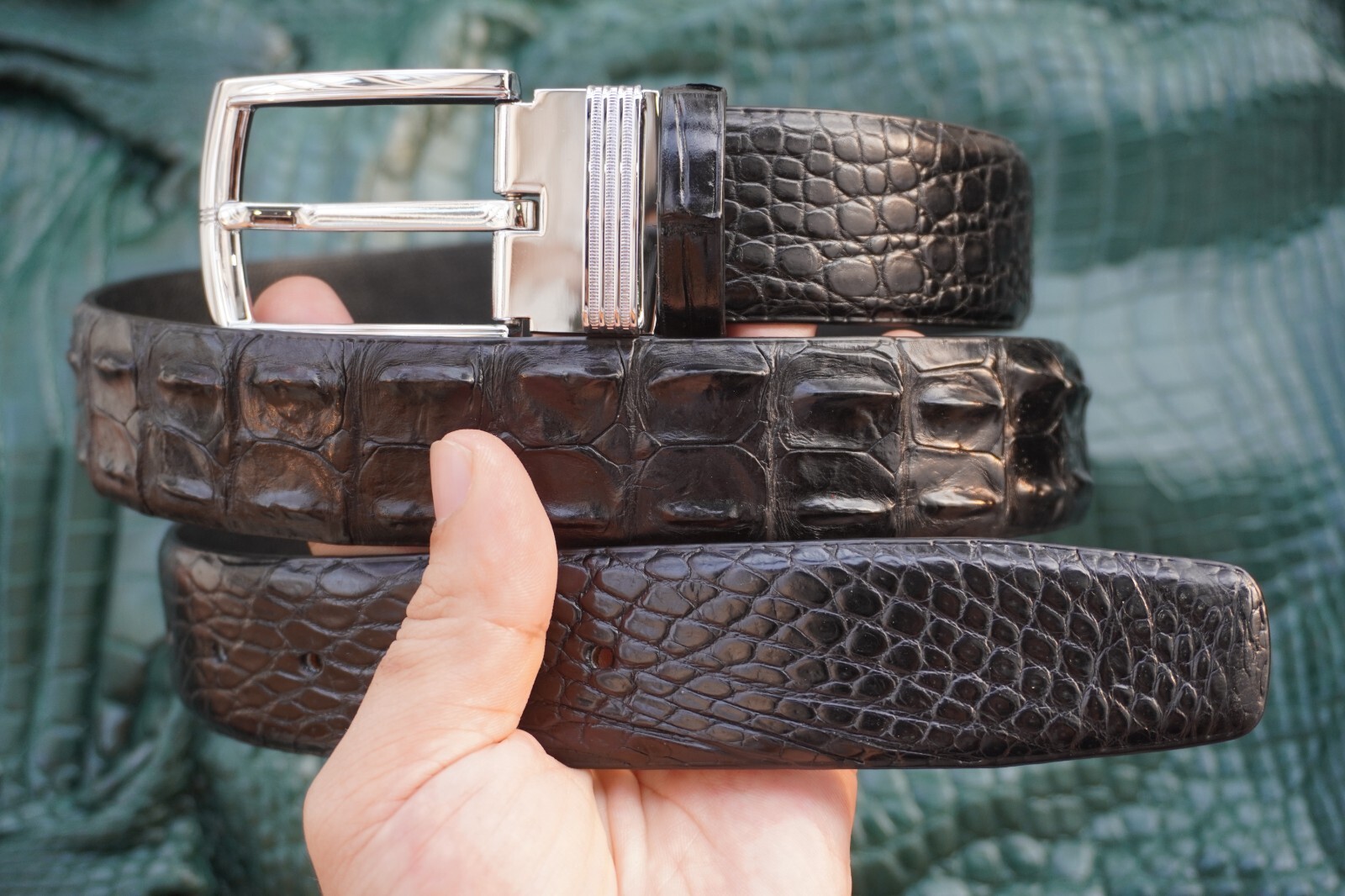 Luxury Black Alligator Crocodile Print Leather Men’s Belt -W 1.3 inch #G20