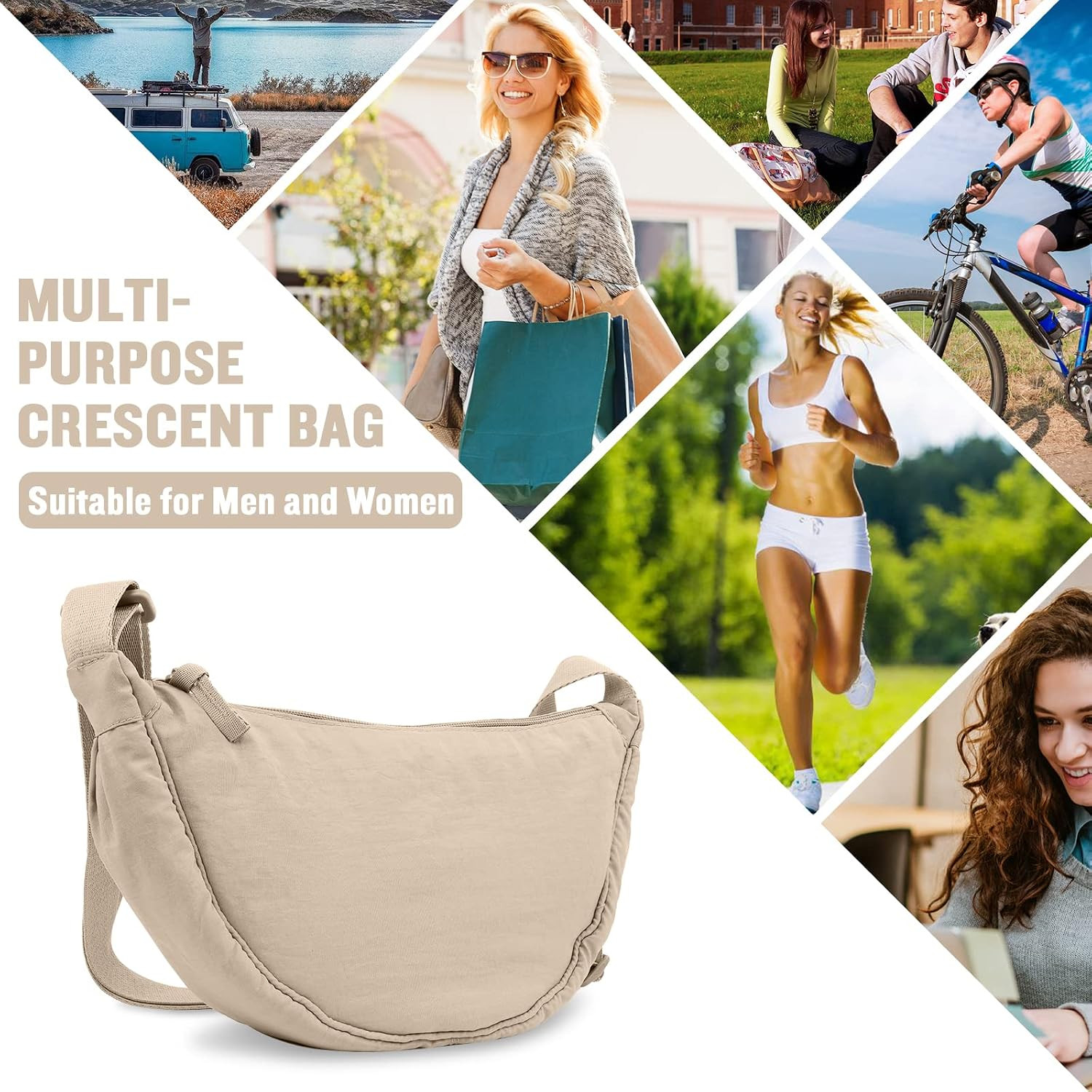 Nylon Crescent Crossbody Bag for Women Purses Trendy Men,Small Travel Sling Bag