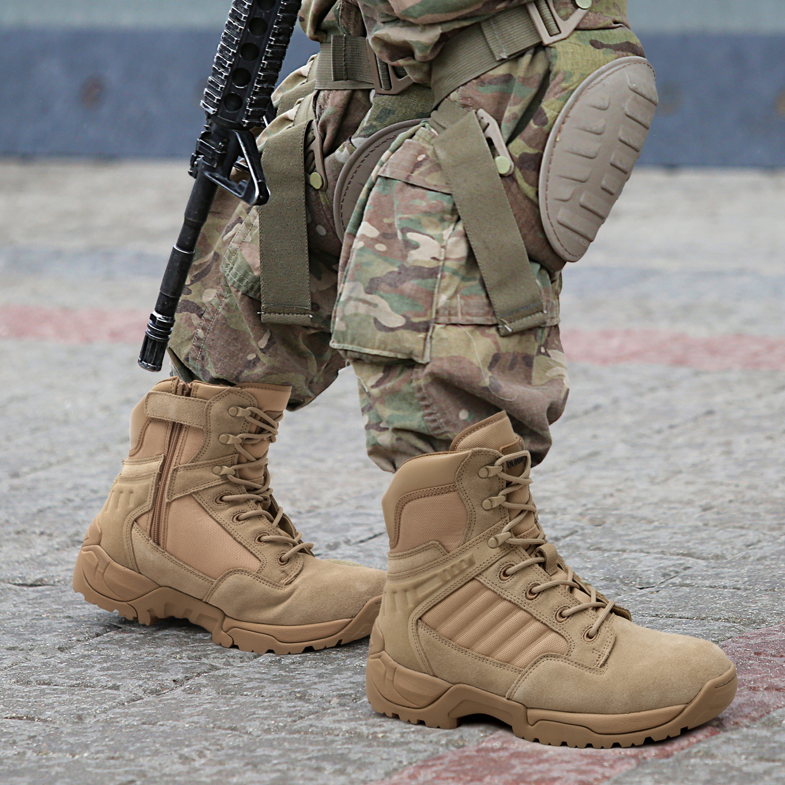 Men’s Military Combat Boots Tactical Work Boots Outdoor Side Zipper Shoes