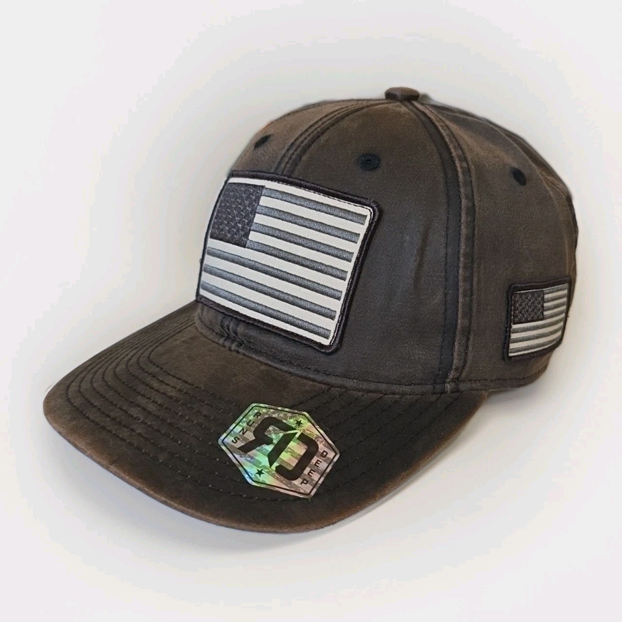 RUNS DEEP TACTICAL American Flag Wax Oil Cloth Adjustable Cap BROWN – NEW/RARE