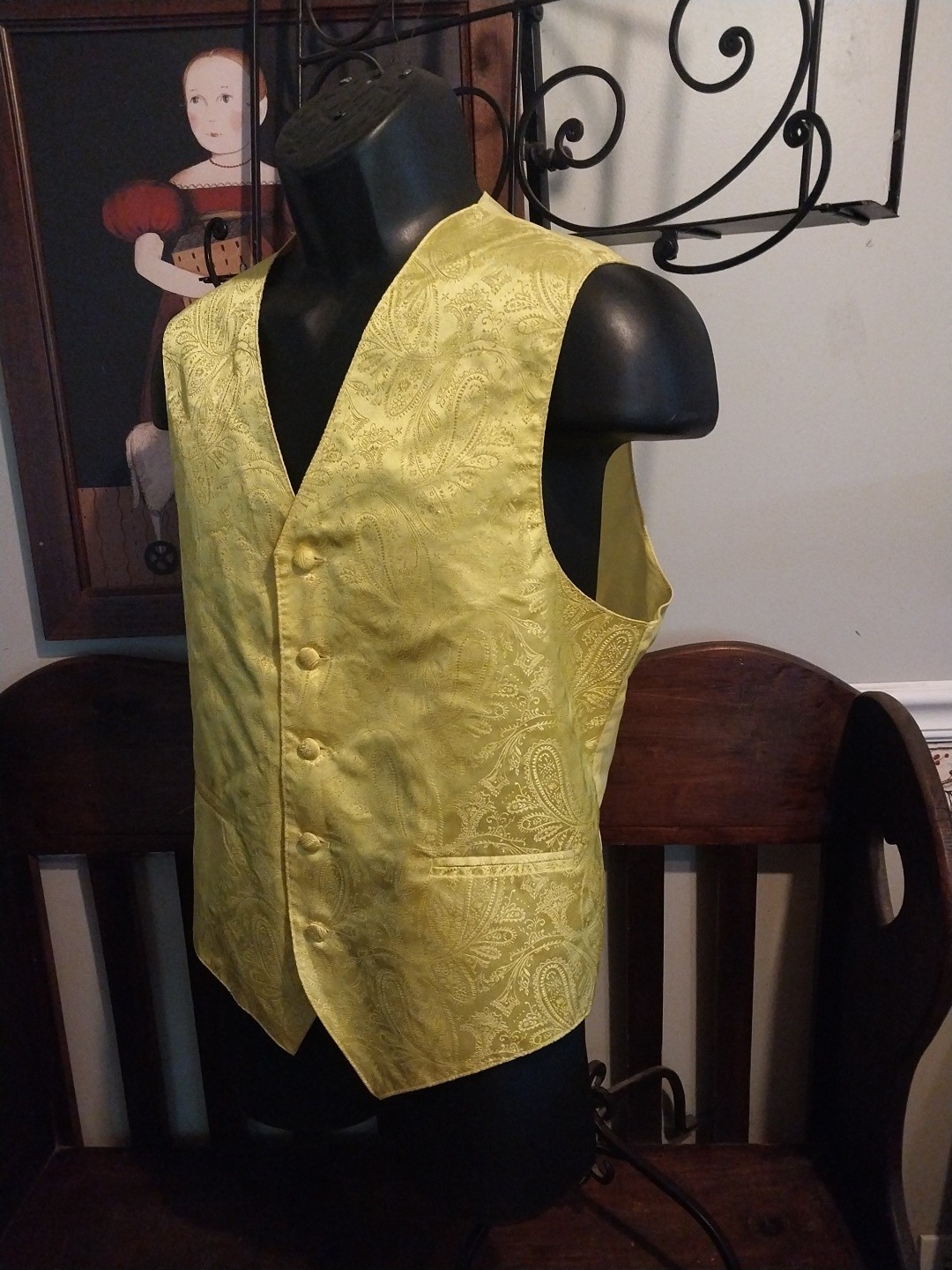 VESUVIO NAPOLI ITALY VEST ELECTRIC YELLOW PAISLEY PATTERN MEN’S SIZE S