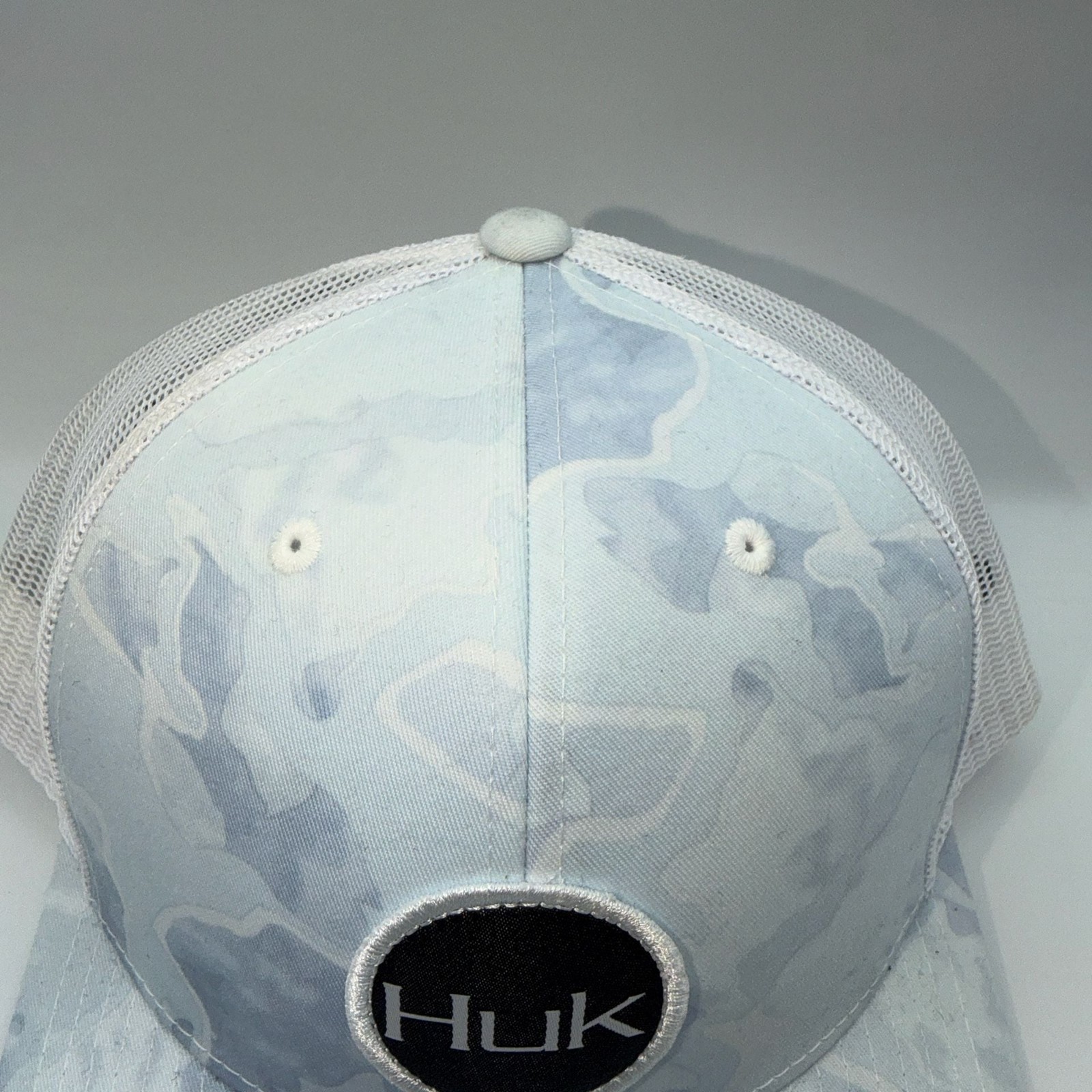 Huk Fishing Performance Mesh Trucker Snapback Hat in Blue Camo