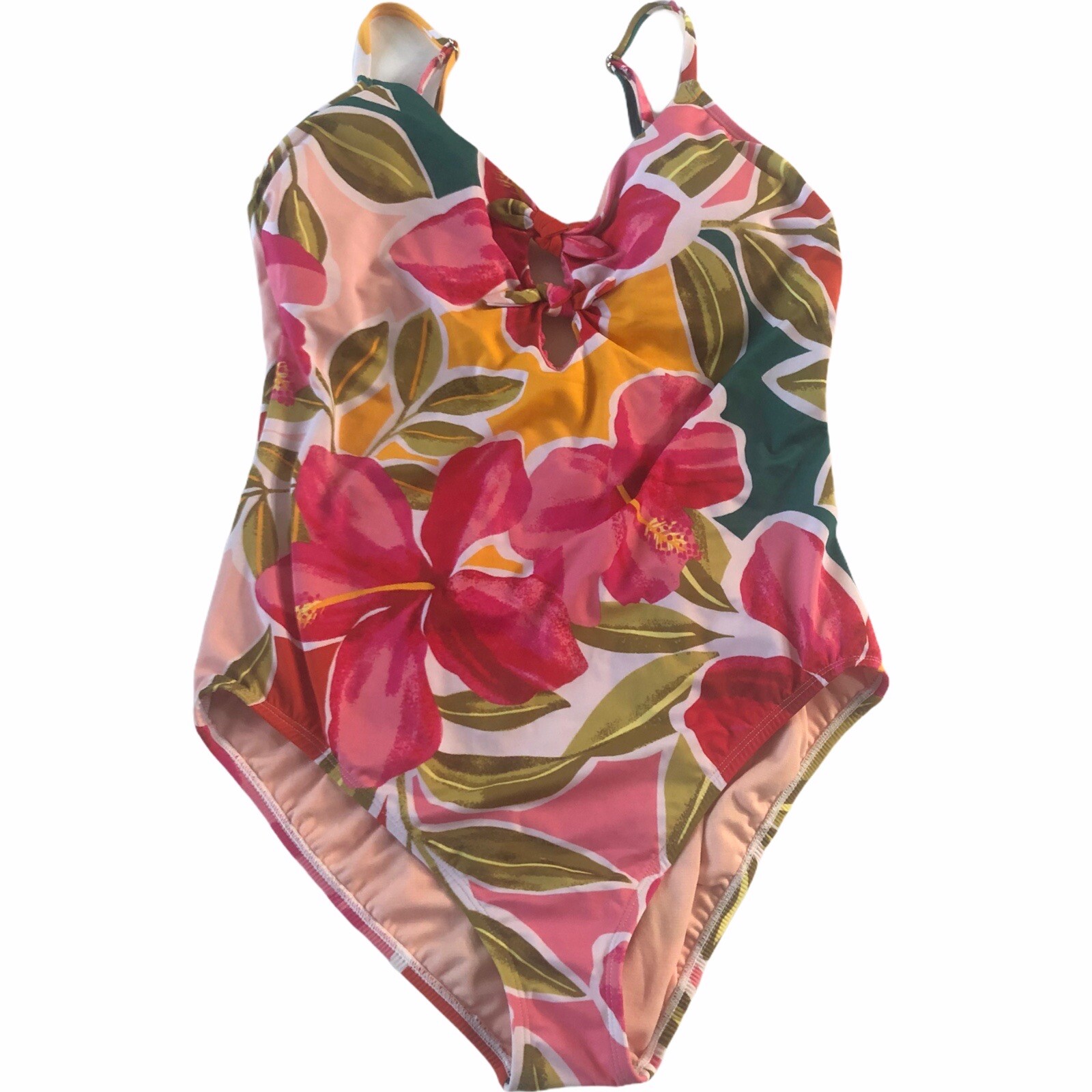 Beach Betty Miracle Brands Large One Piece Swimsuit Floral Knots Swim Pink #MQ15