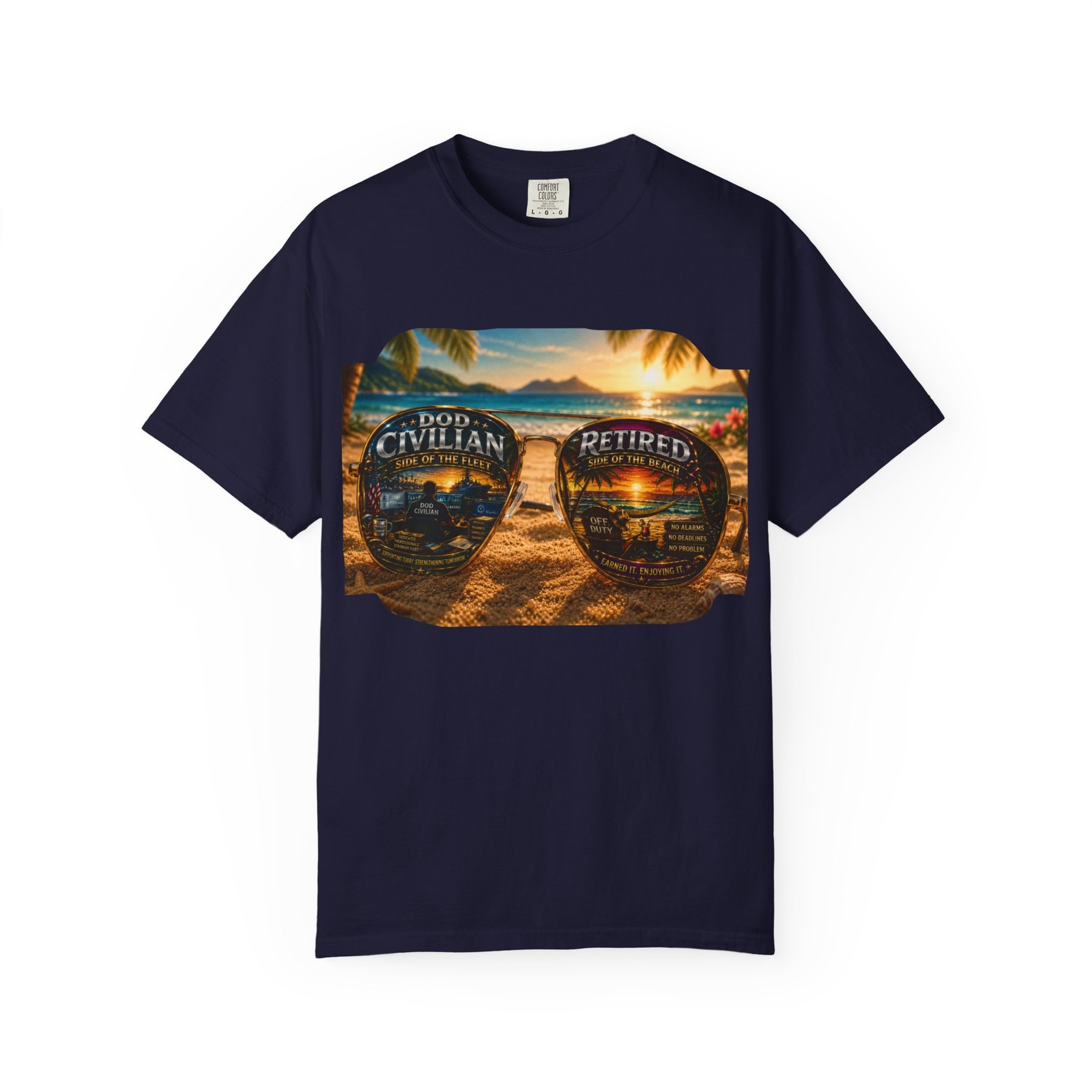 Retired Veteran Sunglasses Reflection T-Shirt | Beach Sunset Military