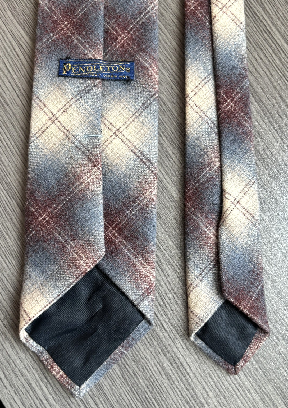 Pendleton Neck Tie Virgin Wool Plaid Checks 55in x 3-1/8in Blue Maroon Beige