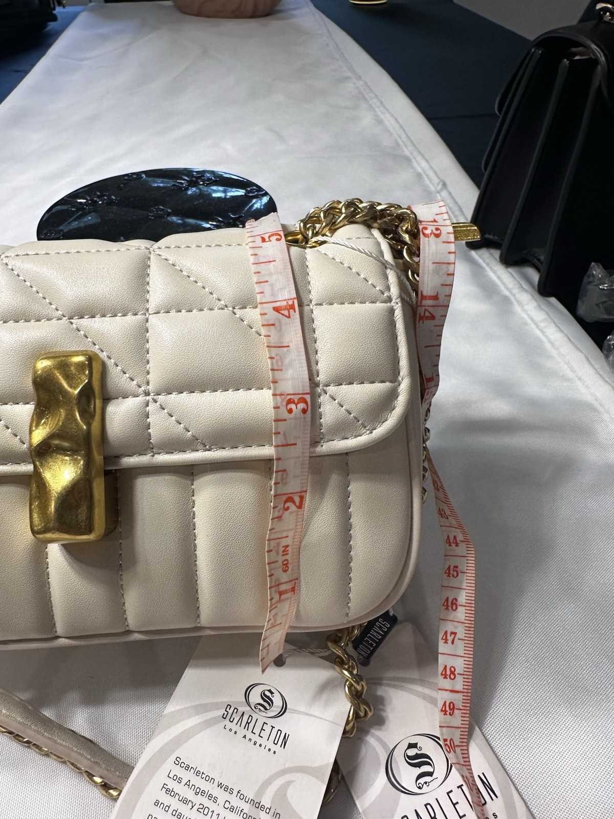 Scarleton Beige Quilted Shoulder Bag, Gold Chain Strap Magnetic Closure Detach