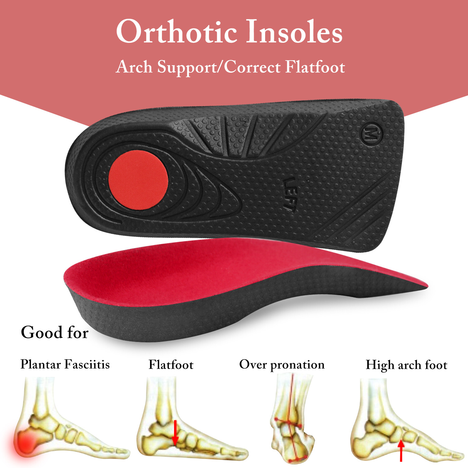 Arch Cushion Plantar Orthotic Insoles Half Cushion Athletic Socks Relieve Planta