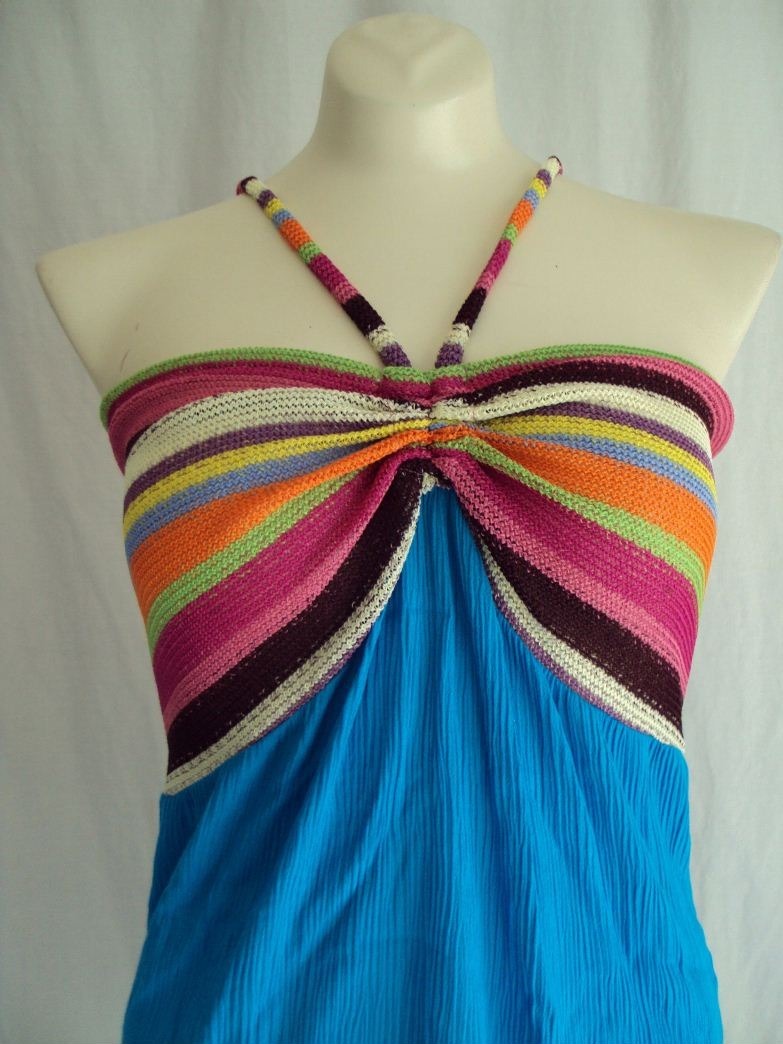 F18 Sacred Threads BLUE Summer Dress Cover Top Funky Rayon Free size SM MED