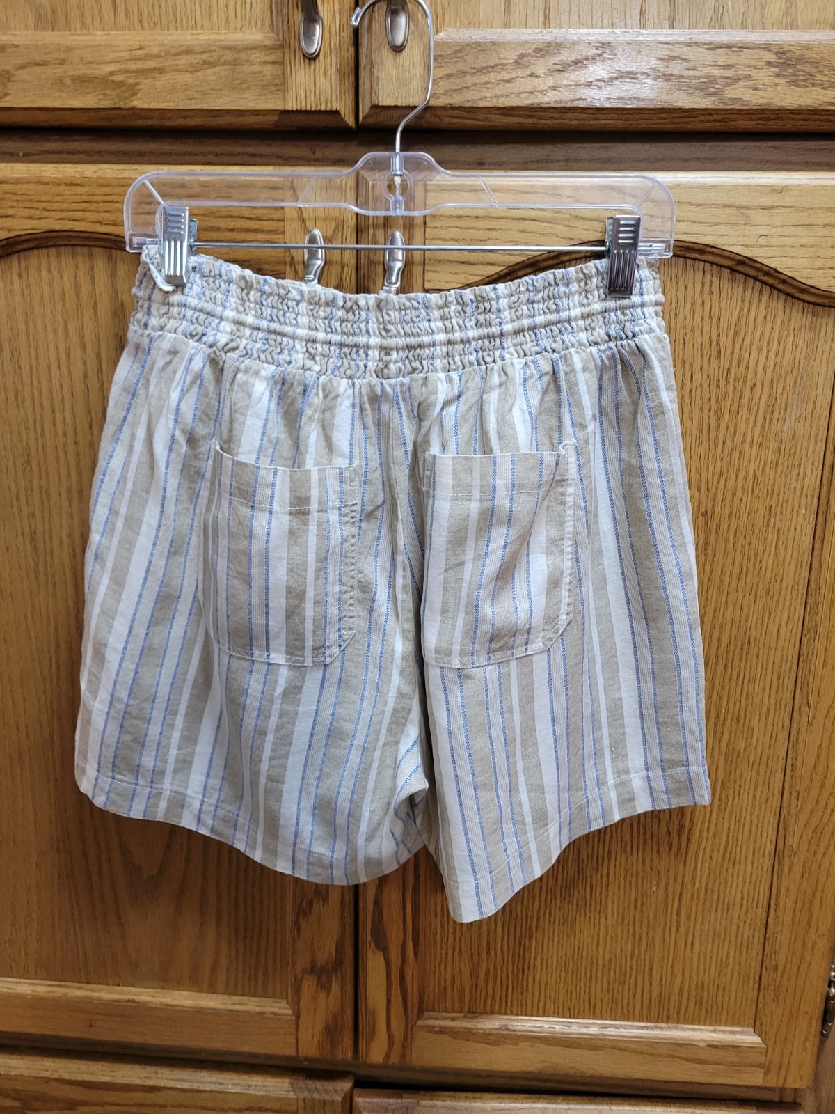 NWT Elastic Waist Striped Linen Blend Shorts By BRIGGS sz Md. Inseam 5 Inches