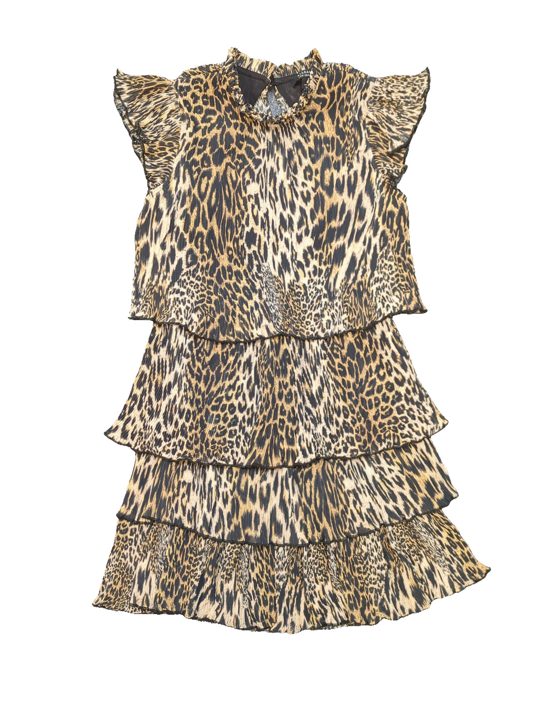 AllSaints Antheia Kiku Leopard Print Tiered Mini Dress – UK 8