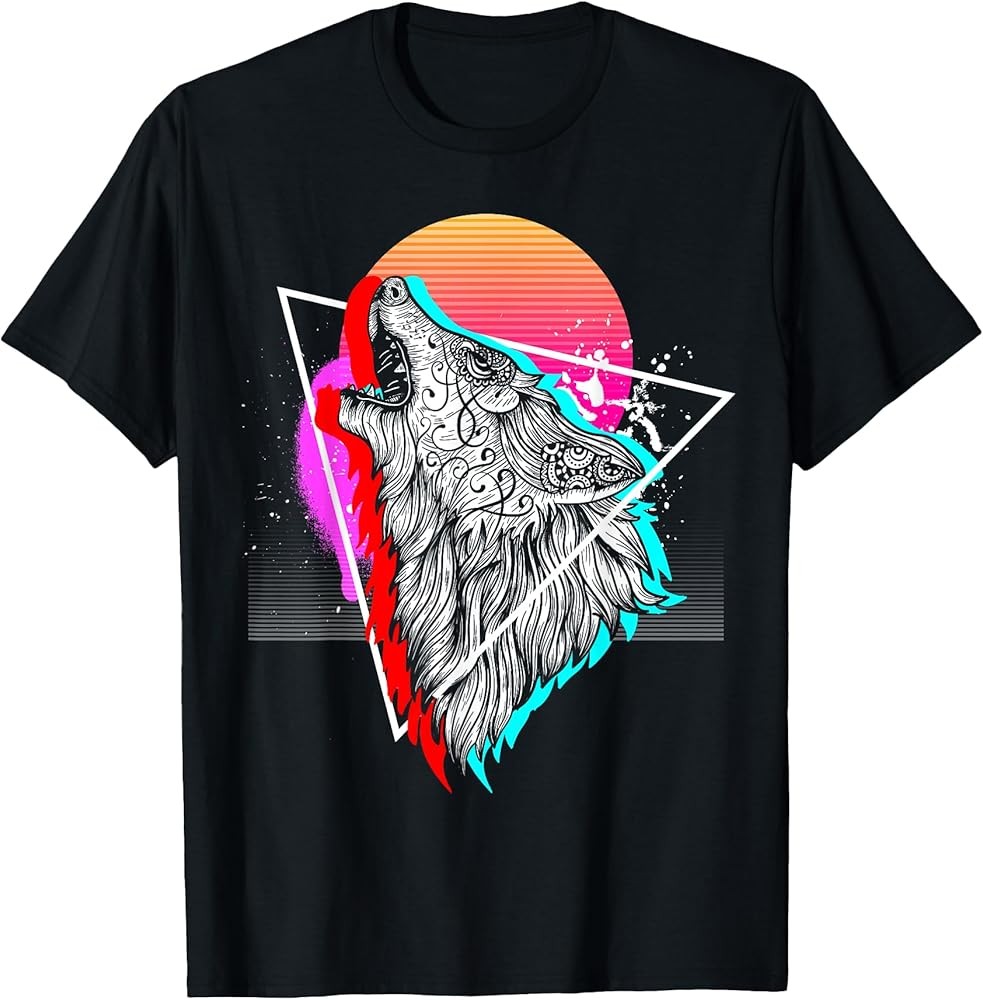 Howling Wolf Animal Sunset 80s Aesthetic 90s Art 12 T-Shirt