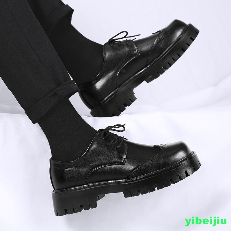 Mens Platform Derby Dress Formal Leather Shoes Wing Tip Thick Sole Big Round Toe