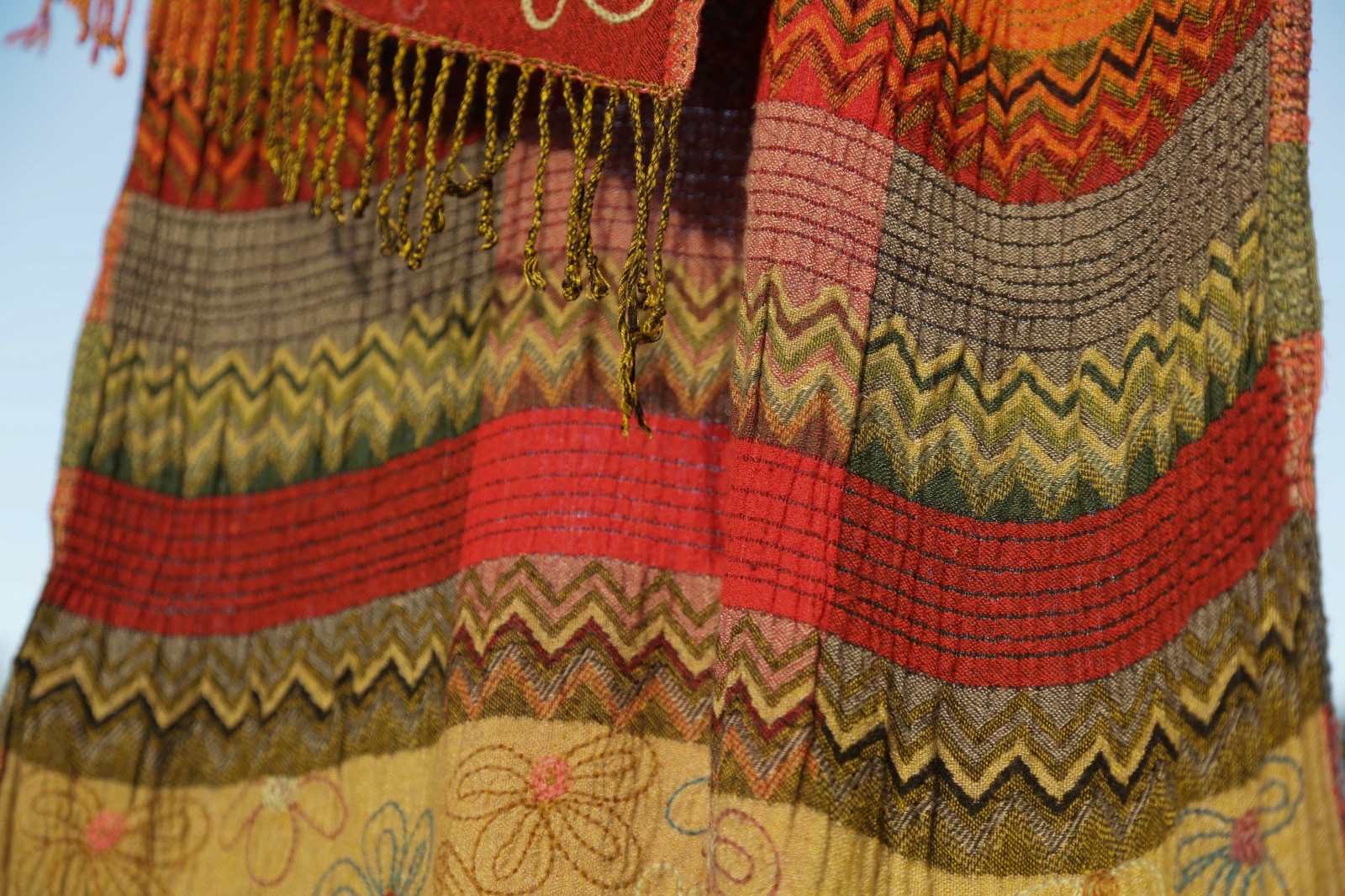 Y2K DIMRI Floral Striped Summer Scarf Wrap Soft Rayon Rectangle Red Multicolor