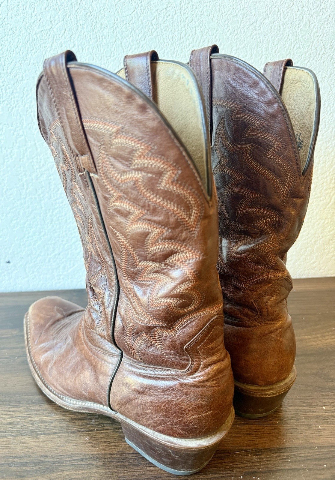 Moon Shine Spirit Men’s Cowboy Boots Brown Leather Size 12D Made In Mexico