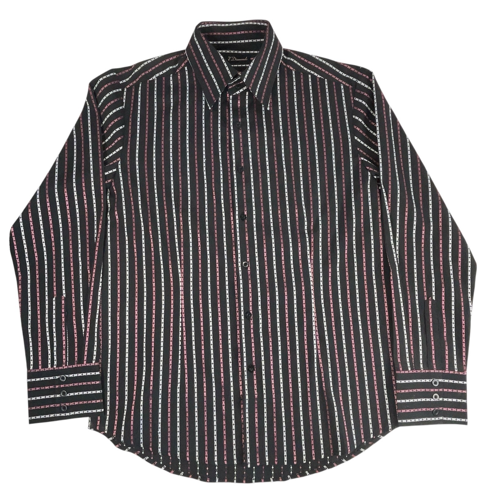7 Diamonds Mens Black Pink Vertical Striped Button Down Dress Shirt L