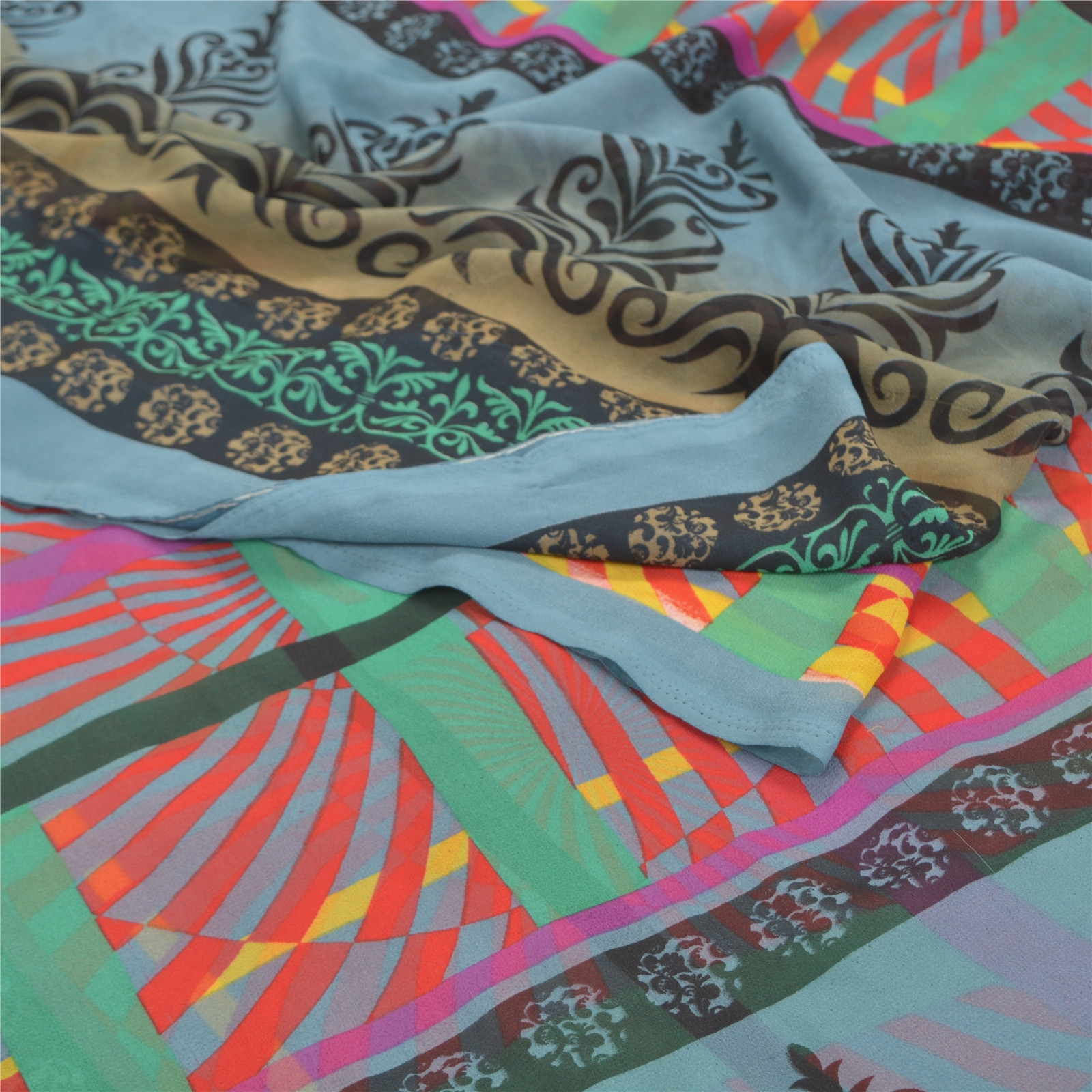 Sanskriti Vintage Indian Sarees Georgette Printed Fabric Craft 5 Yard Sari
