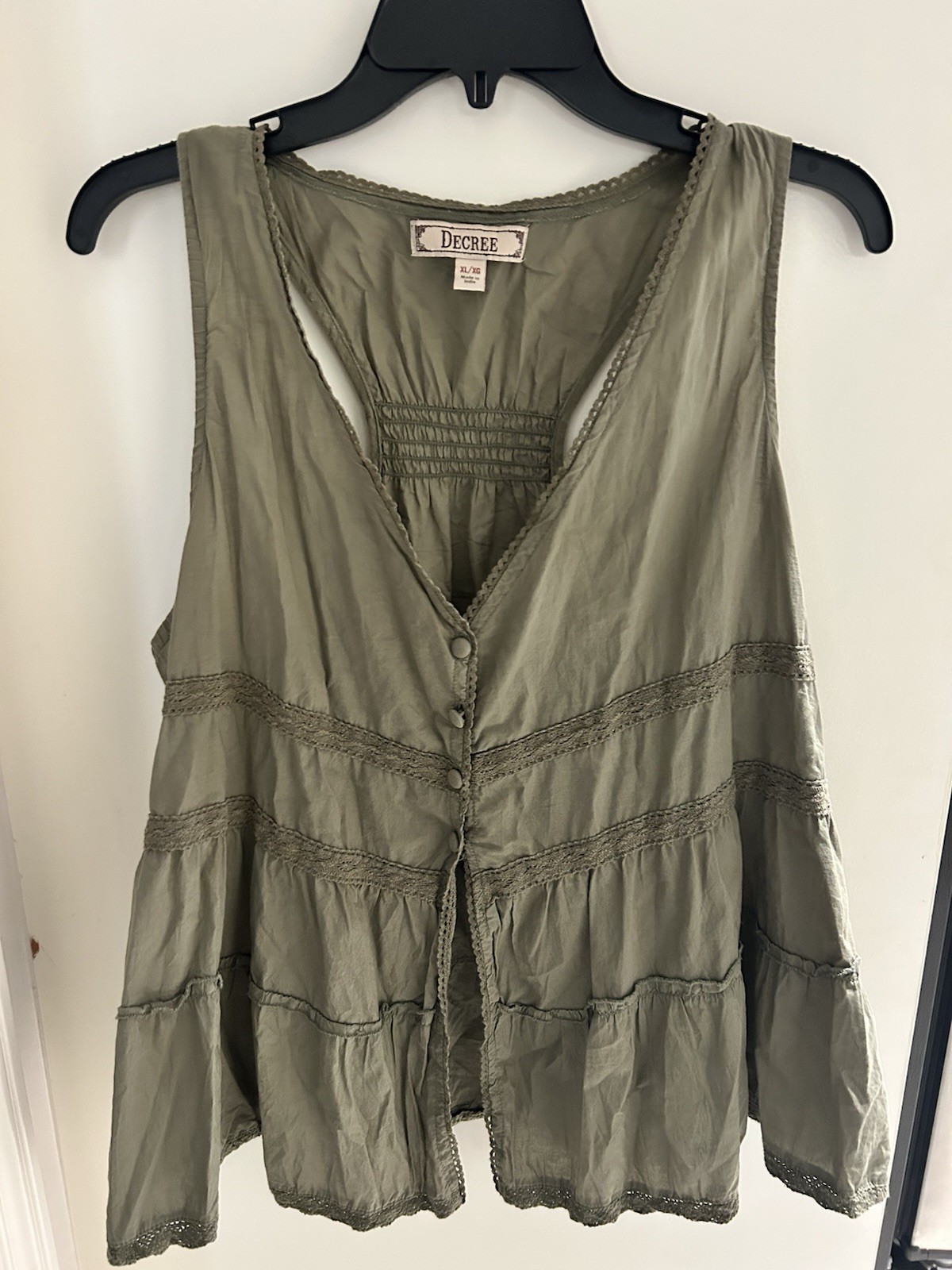 Decree XL Olive Green Boho Peplum Tank Top Boho Cottagecore Button Front India