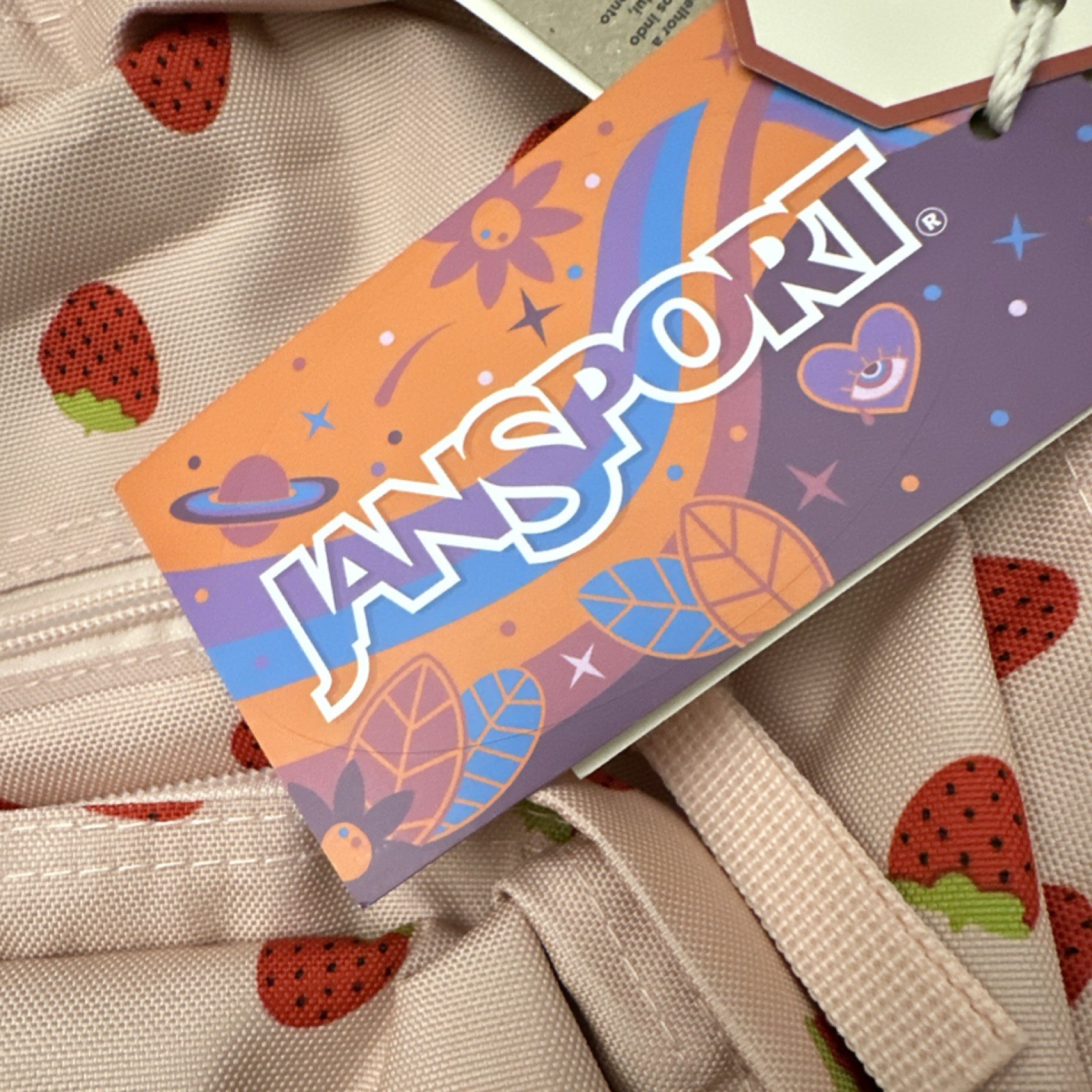 JanSport Big Student Strawberry Shower XL Kids Backpack Zipper Strap Accent