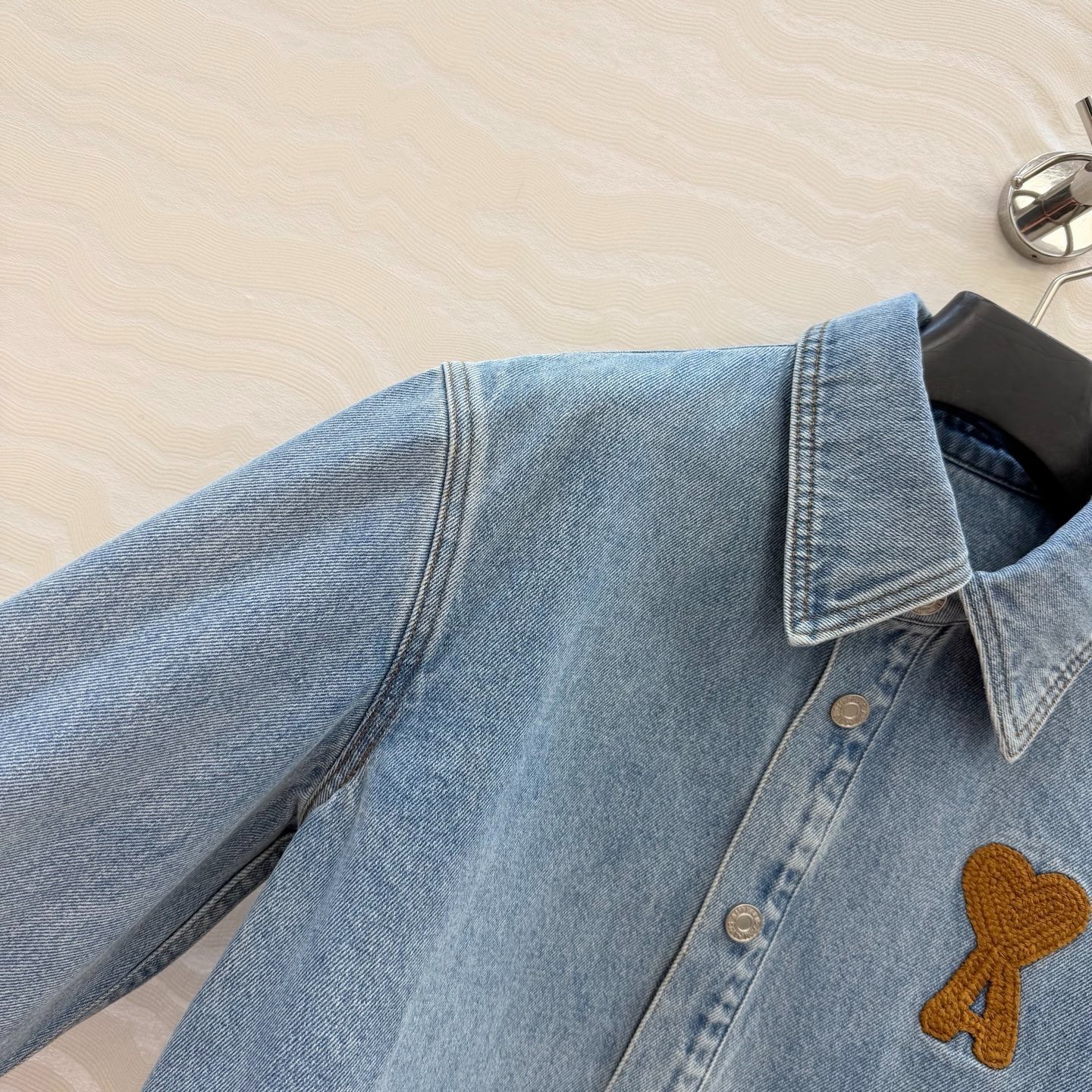 Ami Vintage Washed Blue Denim Cropped Jacket — Women’s Size S