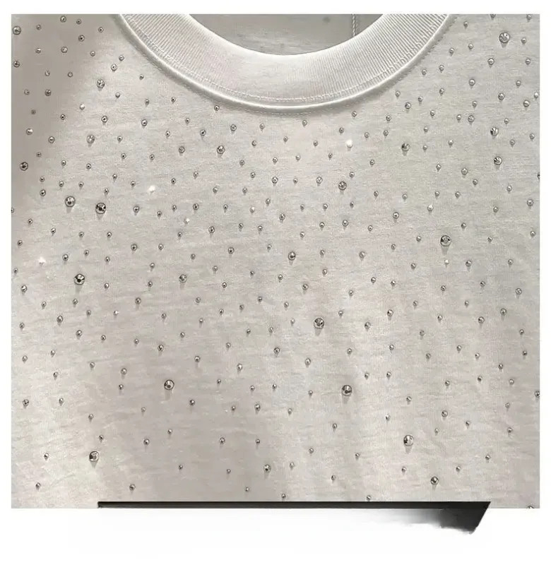 Summer Men Clothing Summer Rhinestone Rivet T-shirt Round Neck Casual T-shirt