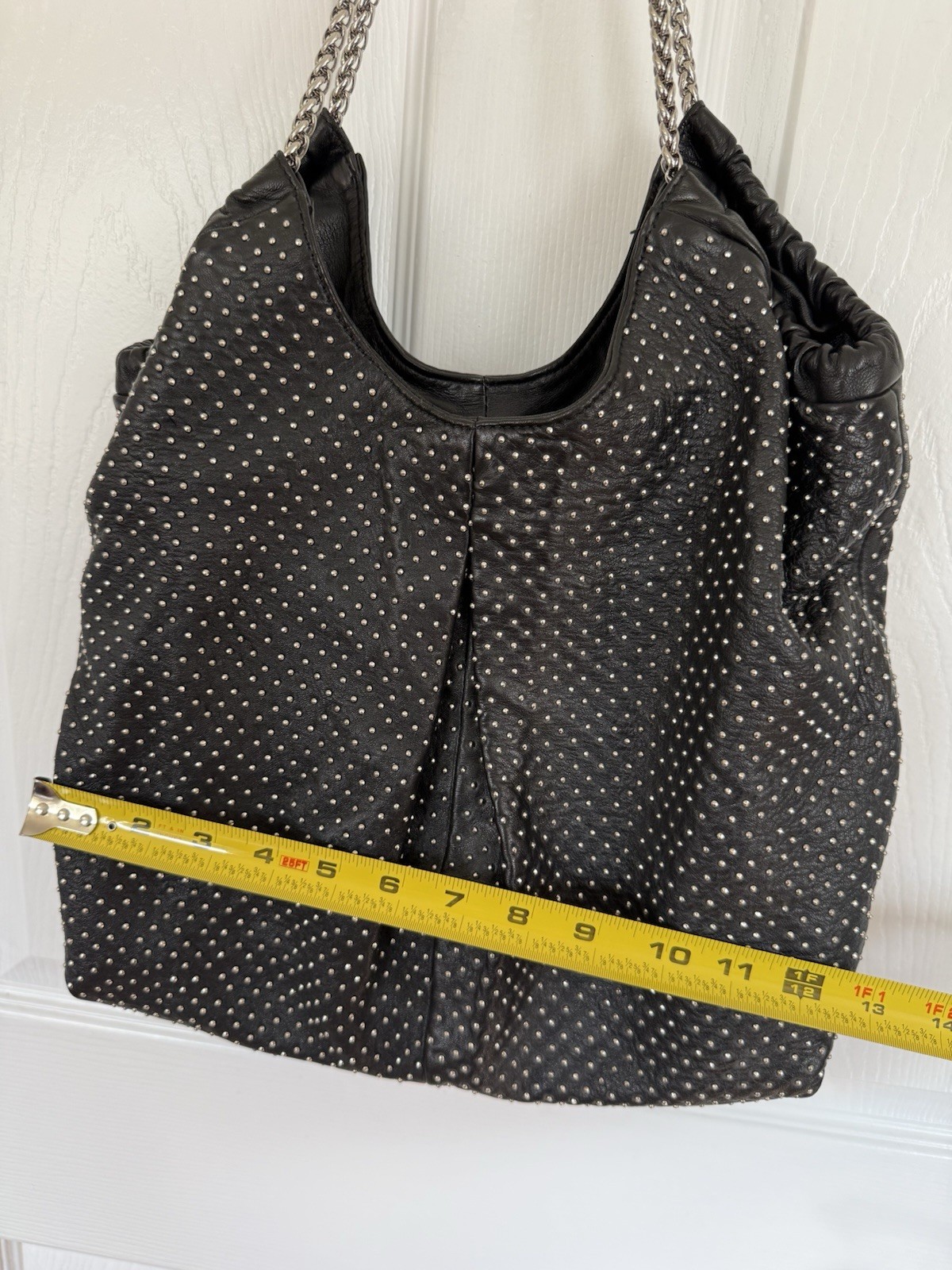Elie Tahari Bianca Tote Shoulder Bag handbag Studded leather with metal straps