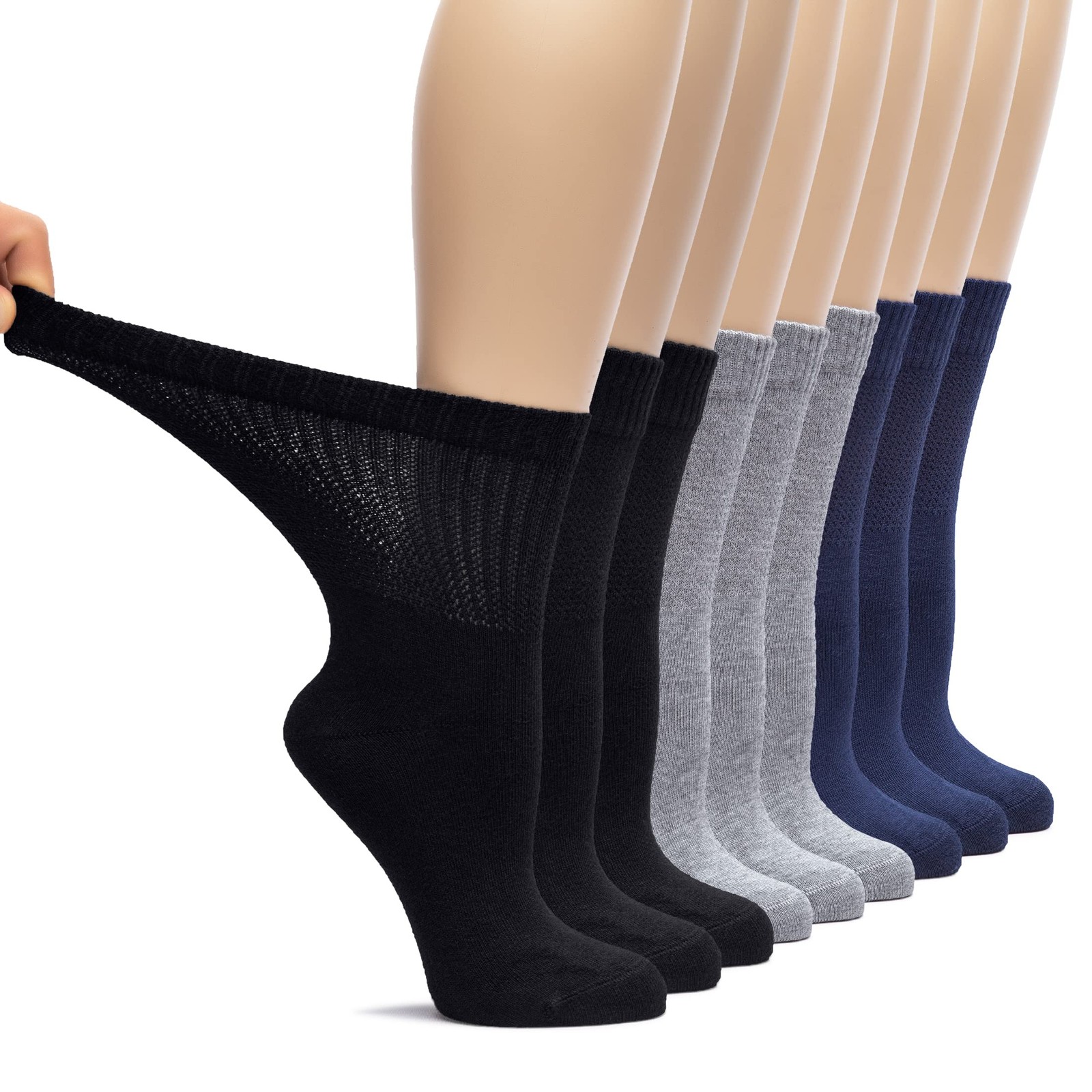 Women Bamboo Loose Fit Diabetic Crew Socks, Non-Binding, 9 Pairs, by Hugh Ugoli