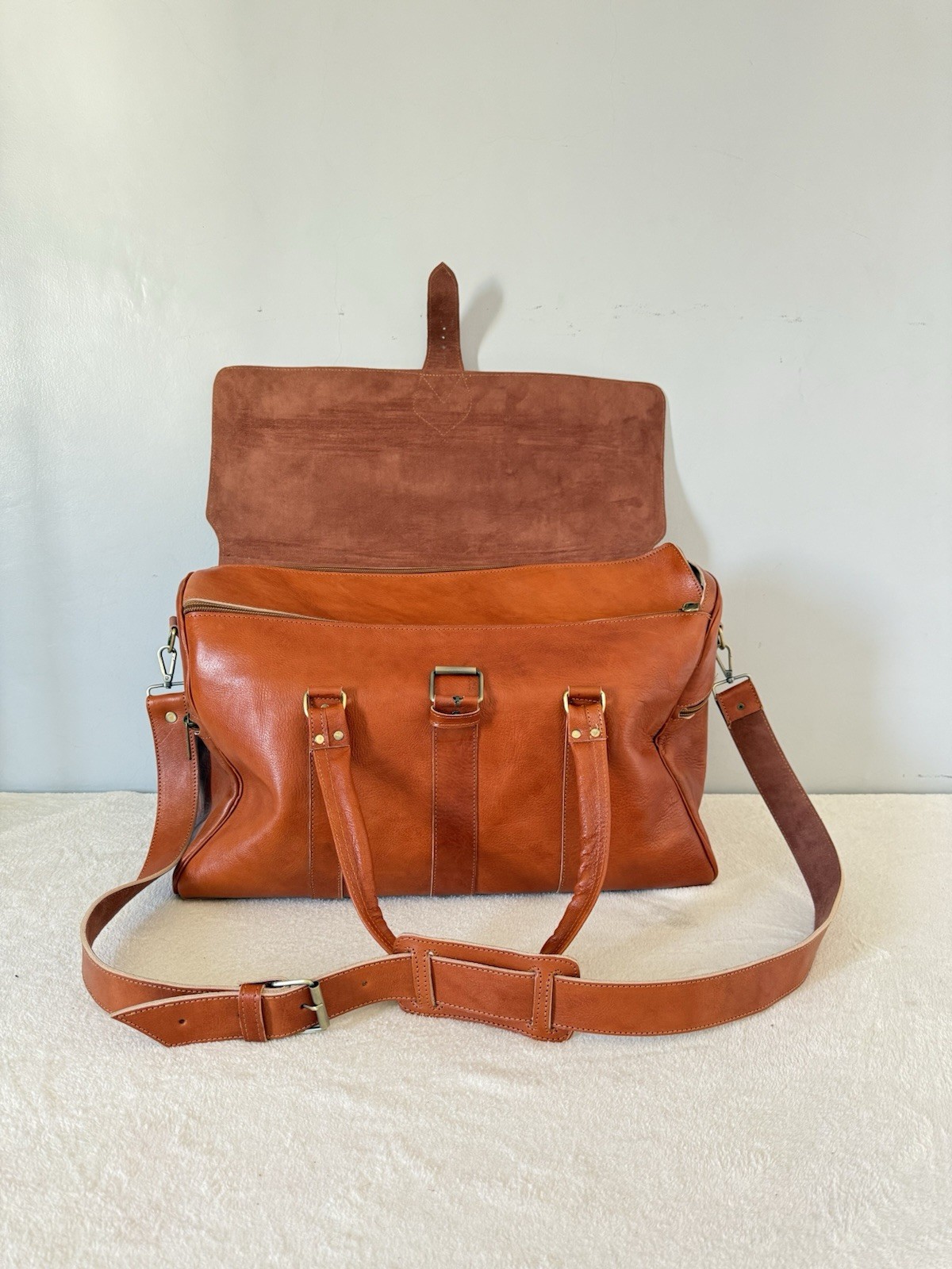 Genuine Leather Travel Bag – Cognac Caramel Brown | 55 × 35 × 25 cm – handmade