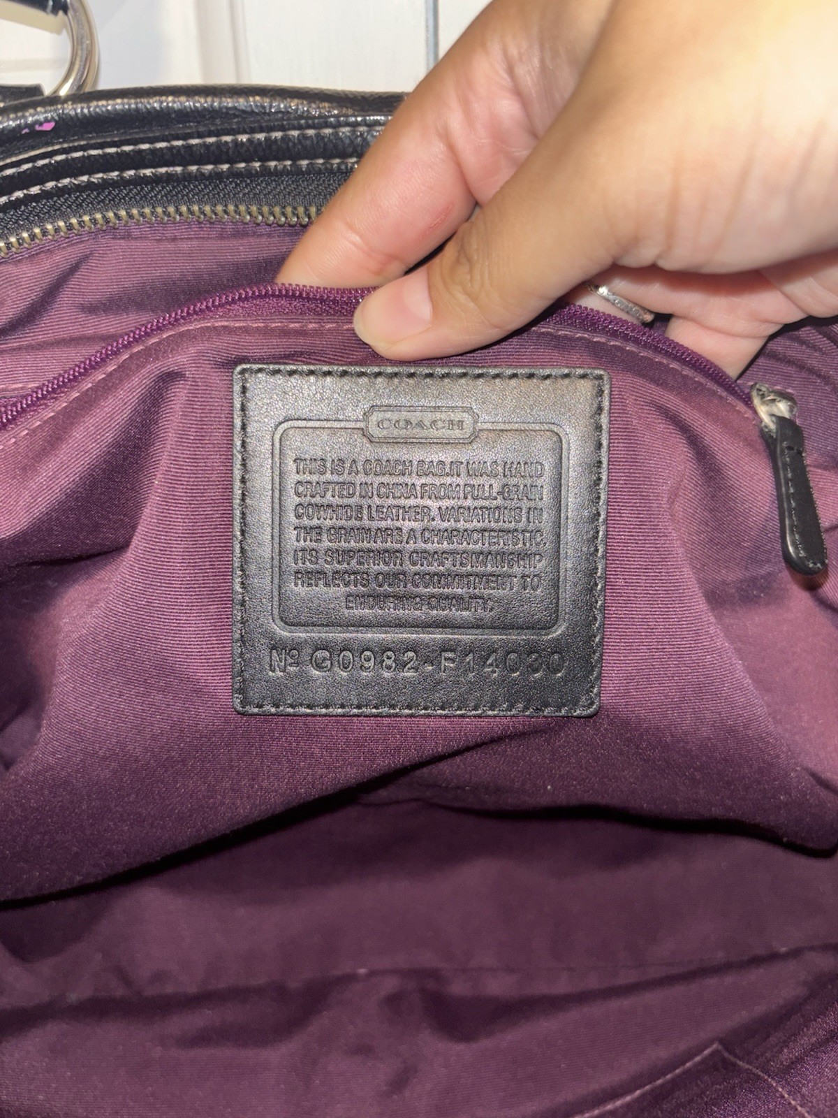 Coach Hampton Patent Black Satchel Top Handle Bag Purple Lining Pockets