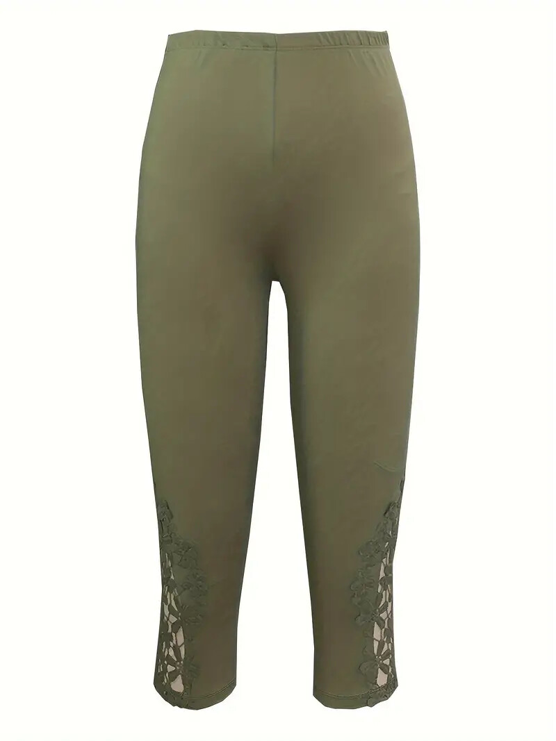 Contrast Lace Skinny Casual Elastic Waist Stretchy Lace infused Capri Leggings