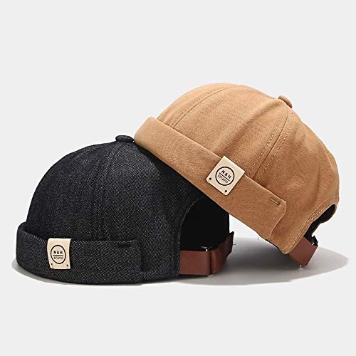 Docker Cap Men Brimless Hats Beanie Rolled Cuff Retro Sailor Hat with Adjustable