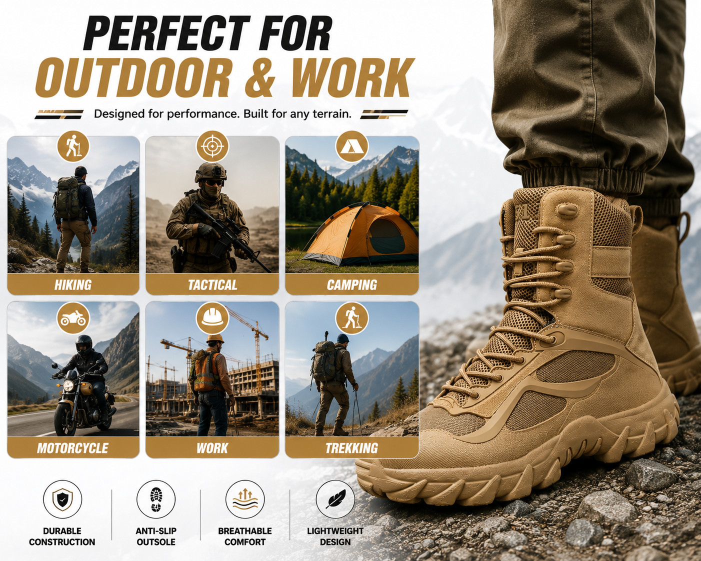 NORTIV8 Men’s Military Tactical Work Boots Side Zipper Hiking Combat Boots Shoes