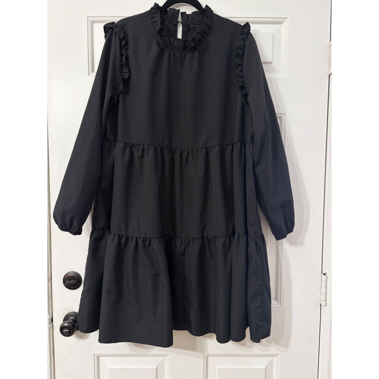 SHEIN Curve | Ruffle Neck Tiered Babydoll Dress | 3XL || Black|