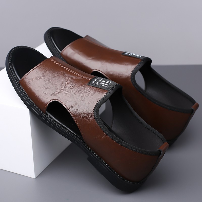 Men’s Open Toe Slip-On Sandals, PU Leather, Comfort Casual Summer Slide Shoes